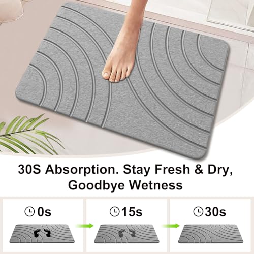 Stone Bath Mat for Bathroom Quick Drying Shower Mats Super Absorbent Diatomaceous Earth Stone Mats, Easy to Clean & Odorless, 23.6 × 15.5 Inch Grey