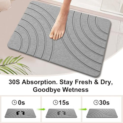 Stone Bath Mat for Bathroom Quick Drying Shower Mats Super Absorbent Diatomaceous Earth Stone Mats, Easy to Clean & Odorless, 23.6 × 15.5 Inch Grey