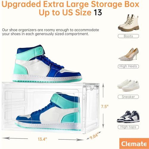 Upgraded X-Large Shoe Organizer,Shoe Storage Organizer,12 Pack,Shoe Box Clear Plastic Stackable,Drop Front Shoe Box with Clear Door, Shoe Containers For Sneaker Display,Fit up to US Size12