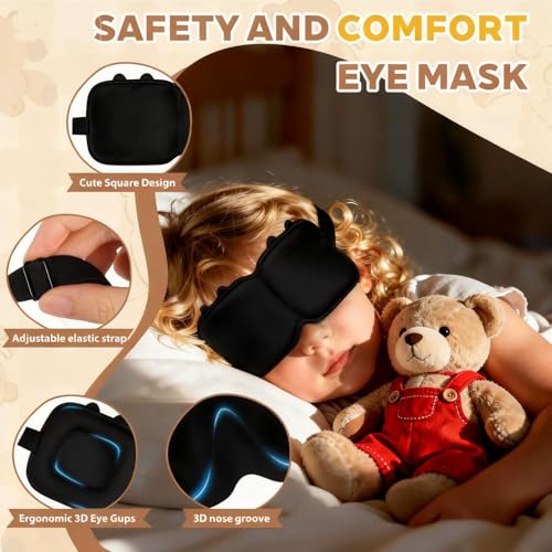 Kids Sleep Mask, 3D Contoured Eye Mask for Sleeping, Soft Sleeping Mask for Kids with Adjustable Strap, Blackout Eye Cover Travel Sleep Mask for Boys & Girls