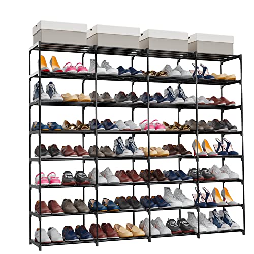 SMILHELTD Large Shoe Rack 4 Row 8 Tier for Entryway Holds 64 Pairs | Metal & Plastic Sneaker Shelves, DIY Assembly, Space Saving Storage Organizer for Garage Closet, 66.1"W x 49.2"H