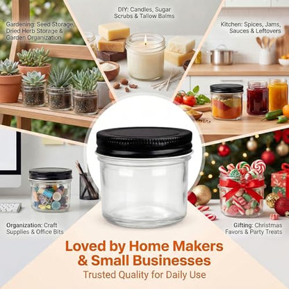 40 Packs 4oz Mini Mason Jars with Lids(Black), Small Canning Glass Jars