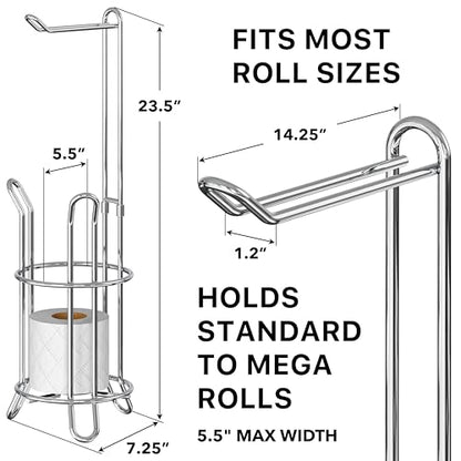 Simple Houseware Bathroom Toilet Paper Storage Holder Stand Shelf, Chrome | 4 Paper Rolls, 7.25" x 7.25" x 23.5", Wired