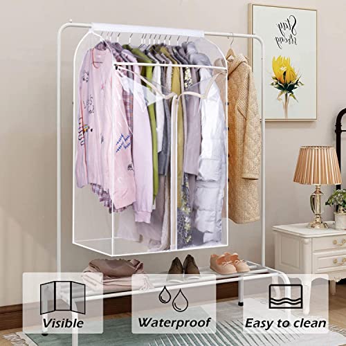43" Hanging Garment Bags for Closet Storage Large Clear Window Hanging Clothes Storage Garment Rack Cover Coat Protector for Suit, Wardrobe, Bottom Enclosed