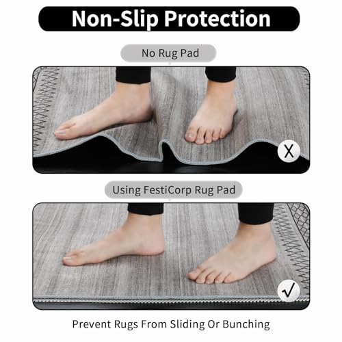 FestiCorp Non Slip Rug Pads 5x7 Ft Non Skid Thick Rug Pad Gripper | Anti-Slip Carpet Rug Mats for Under Area Rugs and Hard Surface Floors Hradwood and Tiles
