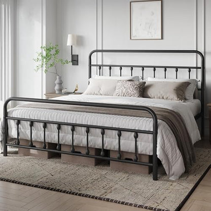 Yaheetech King Bed Frame with Headboard, Victorian Vintage Black Iron