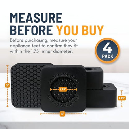 Anti Vibration Pads for Washing Machine and Dryer (Set of 4) - Washer Anti Vibration Pads with HexiGrip™ - Washing Machine Accessories & Leveling Pads - Vibration Dampening Mat