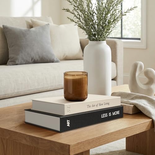 Minimalist Decorative Books, Fake Books Storage Boxes for Decor | Set of 2 Linen Coffee Table Books with Hidden Storage, Stackable Photo Keepsake Box for Room Bookshelf Decor, Black