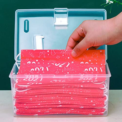 Mask Dispenser with Lid,High Capacity Mask Storage Box for Home Office School (Single Buckle)