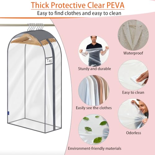 Clear Garment Bags for Hanging Clothes 10" Side Gusset, Suit Bags for Closet Storage, Suit Cover for Shirts Coats Dresses (24"X42"X10" 3Pack)