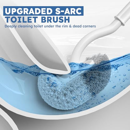 Toilet Brush, 2 Pack Toilet Brush and Holder Set with Durable Curved BristlesToilet Scrubber, Toilet Bowl Brush with Extra Long Handle,Toilet Cleaner with Caddy for Bathroom Deep Cleaning (2, White)