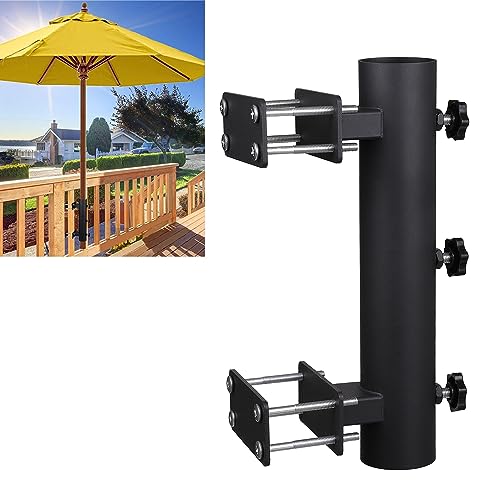 Patio Umbrella Holder Outdoor Deck Mount Umbrella Holder Heavy Duty Umbrella Clamp Hand-Turn Knob Umbrella Base Stand for Deck Railing, Fences，Docks, Courtyard Balcony, Patios