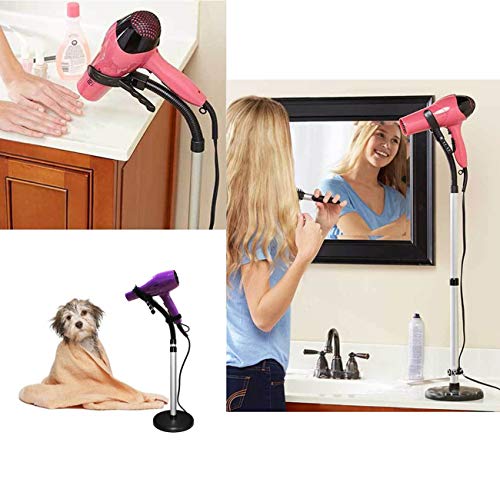 Hair Dryer Stand, 360 Degree Rotating Lazy Hair Dryer Stand Hand Free With Heavy Base, Hands-Free Blow Dryer Holder Countertop, Adjustable Height Countertop Stand