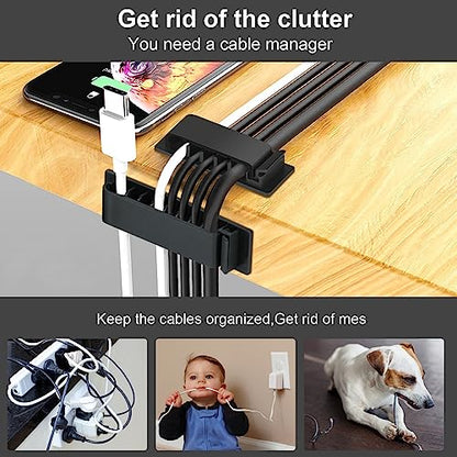 Cable Management Clips, 20Pcs Cord Organizers Wire Clips Cord Holder for TV PC Ethernet Cable Desk Home Office (Black)