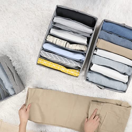 Fixwal Wardrobe Clothes Organizer 4 Pack 7 Grid Closet Storage Divider Bins | Board-Supported Design, 7 Divided Compartments, Washable Construction, for Jeans T-Shirts Pants and Leggings