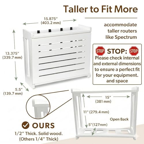 WiFi Router Storage Cabinet Router Box Hider WiFi Box Hider Shelf Cover | Standard • Pine Wood • White Finish • Seamless Side Panel Design • Fits Routers Up To 11" • Wall Mount Or Desktop Placement