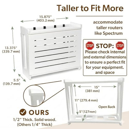 WiFi Router Storage Cabinet Router Box Hider WiFi Box Hider Shelf Cover | Standard • Pine Wood • White Finish • Seamless Side Panel Design • Fits Routers Up To 11" • Wall Mount Or Desktop Placement