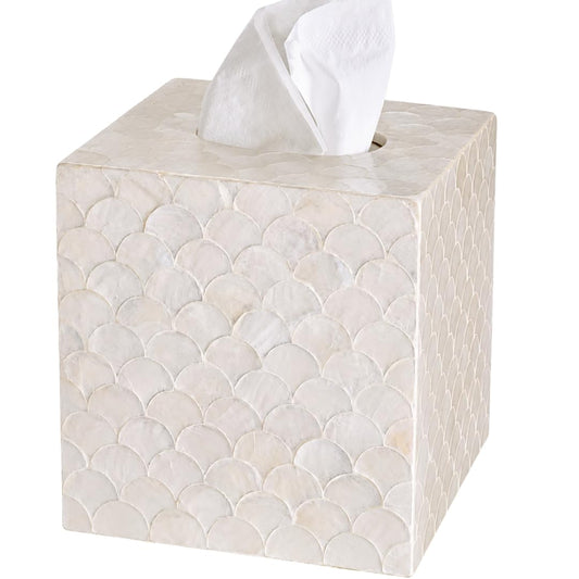 5.9" Capiz Shell Tissue Box Cover for Kleenex and More, Square Decorative Holder with Bottom Slider, Handmade Bathroom Accessory Coastal Décor (Natural)