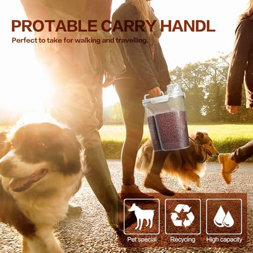 Dog Food Storage Container, 5-7 Lbs Airtight Pet Food Container, Cat food Container Dispenser with Portable Handle, Pouring Spout, Measuring Cup and a Collapsible bowl for Dogs Cats White/6Qt