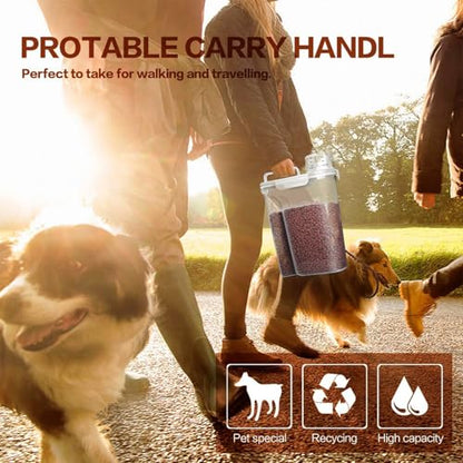 Dog Food Storage Container, 5-7 Lbs Airtight Pet Food Container, Cat food Container Dispenser with Portable Handle, Pouring Spout, Measuring Cup and a Collapsible bowl for Dogs Cats White/6Qt