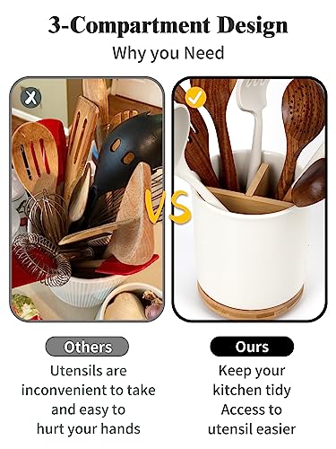 3 Compartment Utensil Holder, Extra Large Utensil... (White | Ceramic)