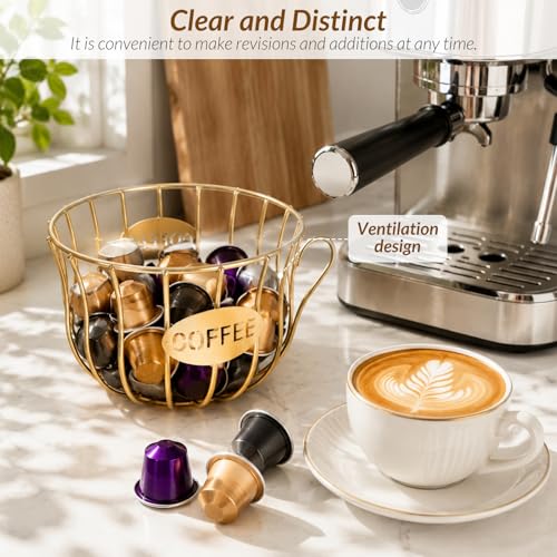 Coffee Pod Holder with Handle,Large Capacity Coffee Capsule Basket Cup Holder,Sturdy Iron Coffee Pod Organizer,Versatile Pods Storage Basket for Home Kitchen Bar Counter Office Desktop (Black)