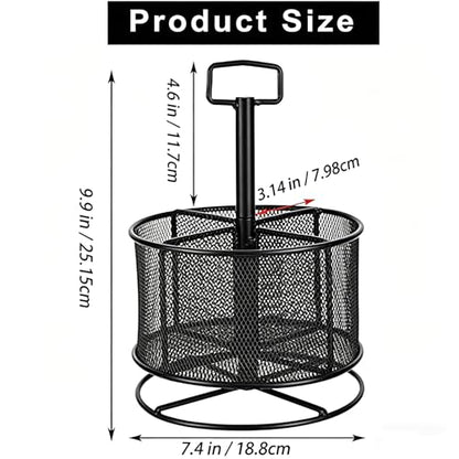 Marbrasse Mesh Desk Organizer, 360-Degree Rotating Multi-Functional Pen Holder, 4 Compartments Desktop Stationary Organizer, Home Office Art Supply Storage Box Caddy (Black)