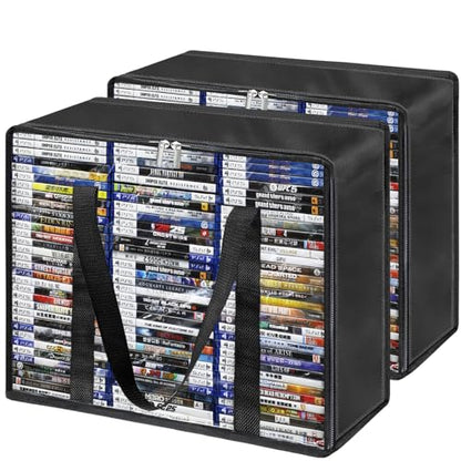 DVD Storage Bags 2-Pack, Holds 70 DVDs 90 Blu-Rays 120 CDs, Highly Clear & Stackable Organizer for Video Game Cases, Movies, Music, Clothes, Pillows & Bedding