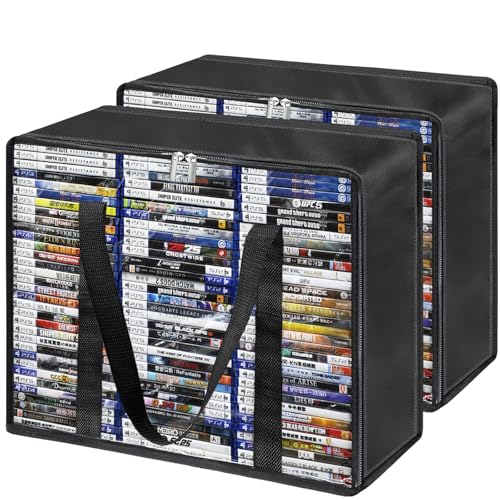 DVD Storage Bags 2-Pack, Holds 70 DVDs 90 Blu-Rays 120 CDs, Highly Clear & Stackable Organizer for Video Game Cases, Movies, Music, Clothes, Pillows & Bedding
