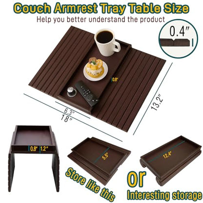 Bamboo Couch Arm Tray Table，Foldable Sofa Armrest Tray Table for Couch，Flexible and Anti-Slip Couch Arm Cup Holder，Portable Sofa Arm Chair Table for Drink,Cups, Eats，Snacks, Phone, Remote
