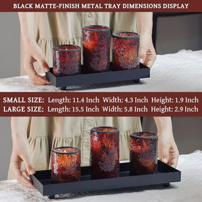 15.7"x5.9" Matte Black Rectangular Metal Tray, Candle & Jewelry Organizer | Rust-Resistant Iron, Powder Coating, Smooth Polished Edges, Elevated Ball Feet, Industrial Modern, Coffee Table & Vanity