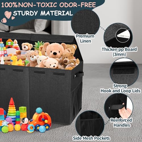Extra Large Toy Box with Lids, Collapsible Storage Bin, 38"x16"x14",Black | Sturdy Chest Basket with Dividers for Boys & Girls, Bedroom Nursery Playroom Organization
