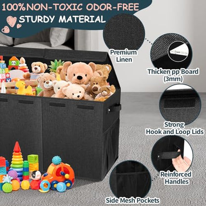 Extra Large Toy Box with Lids, Collapsible Storage Bin, 38"x16"x14",Black | Sturdy Chest Basket with Dividers for Boys & Girls, Bedroom Nursery Playroom Organization