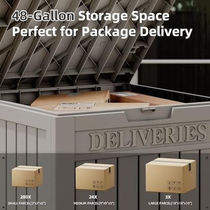 Package Delivery Box for Outside, 48 Gallon Storage with Lockable Secure, Large Double Wall Resin Outdoor Package Delivery Waterproof Deck