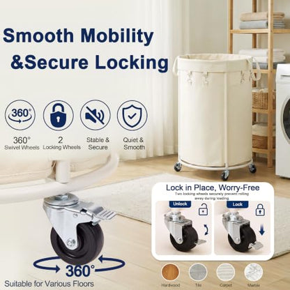 150L Large Capacity Rolling Laundry Basket Hamper with Wheels, Clothes hamper and Removable Bag for Home, Laundry Room, Bedroom, Bathroom, Apartment, Dorm