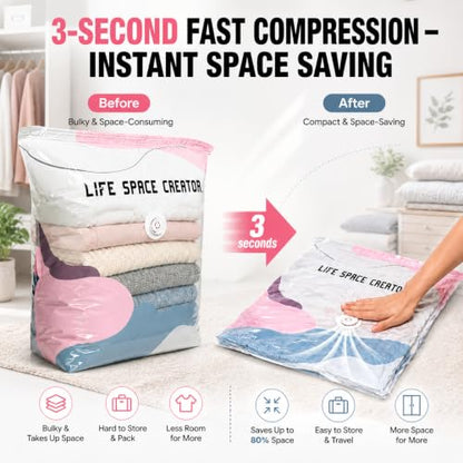 4Pcs No Pump Vacuum Storage Bags, Large Better Life Space Bags Cube Capacity Vacuum Bags for Clothes Bedding Comforters Off‑Season Gear (Pink white)