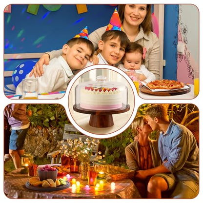 Acacia Wood Cake Stand with Glass Lid–12" Magnetic Base for Parties&Kitchen