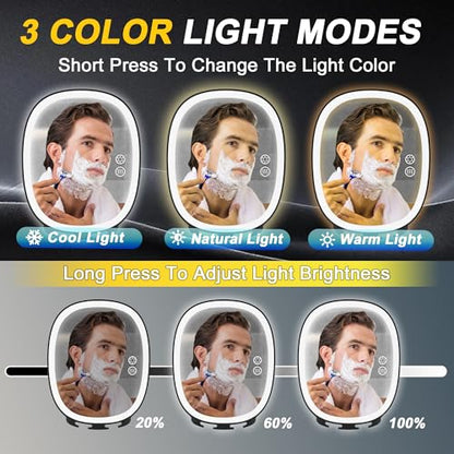 VOCOSTE Shower Mirror Fogless for Shaving with Light 360° Rotation, Black | Rechargeable Heated Anti-Fog Mirror, 3 Colors Lights, Dimmable Brightness, 14Days Runtime, 2 Razor Holders, No-drill Setup