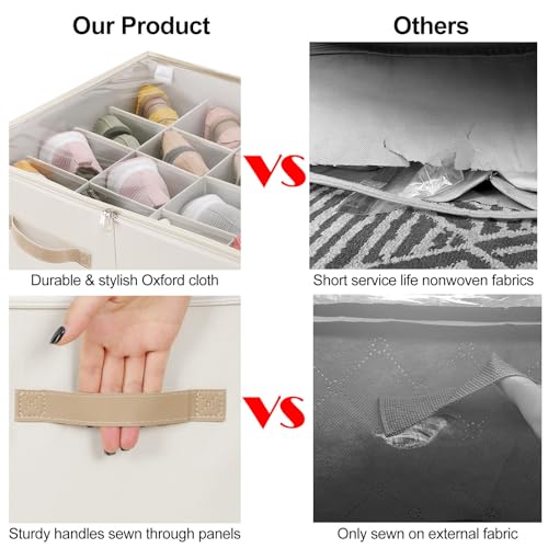 Shoe Organizer for Closet, Foldable Shoe Box with Adjustable Dividers and Clear Cover, Space Saving Shoe Storage Organizer Cabinet with Reinforced Handles, Fits 16 Pairs, Beige TP09Y