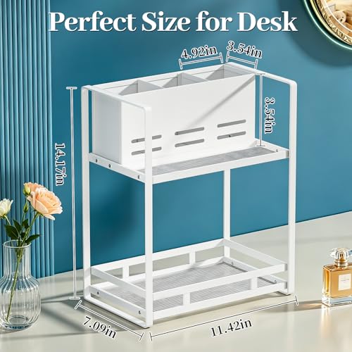 Bathroom Counter Organizer, Metal Vanity Shelf with Hair Dryer Holder | 2 Tier Hair Tool Organizer, Large Capacity Space-Saving, For Perfume, Skincare & Makeup Storage