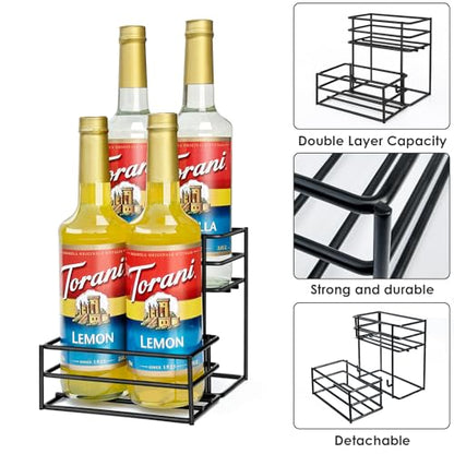 MCSAPIL Coffee Syrup Rack (4 Bottle Capacity)，Coffee Syrup Organizer for Coffee Bar,Kitchen.Small Wine Rack for Bar,Family,Storage for Syrup, Wine, Dressing
