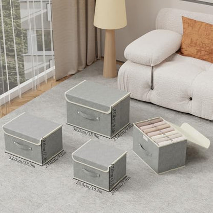 Foldable Fabric Storage Cubes with Lids,Grey 15x9.8x9.8in,1 Pack | Storage Bins with Handles,PP Panel Closet Organizers,Washable Boxes,Collapsible Fabric Container for Underwear and Socks