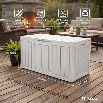 YITAHOME 100 Gallon Large Outdoor Deck Box | Waterproof Resin Storage Box, Lockable Indoor Outdoor Storage Container for Patio Furniture Cushions, Pool Accessories