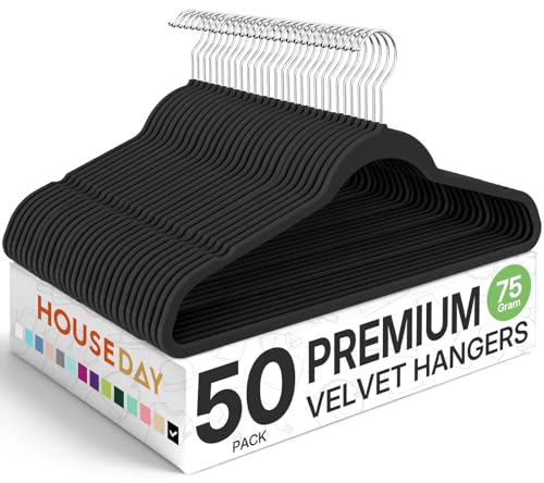 Premium Velvet Hangers 50 Pack, Non-Slip Flocked F... (50 Count | Black/ Silver | Velvet)