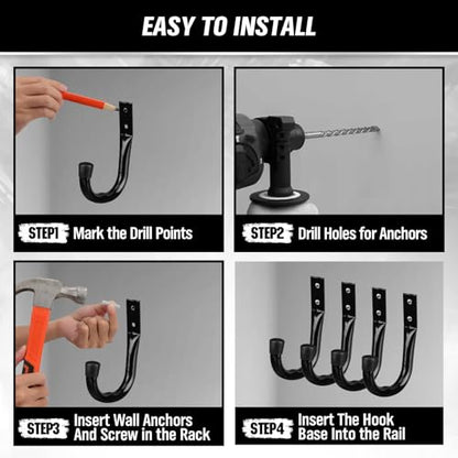 Heavy Duty Garage Storage Hooks, 12-piece Bike Hooks for Garage Wall, Utility Garage Hooks, Wall Mount J Hook for Hanging, Large Metal Storage Organizer Tool, Extension Cord Hanger