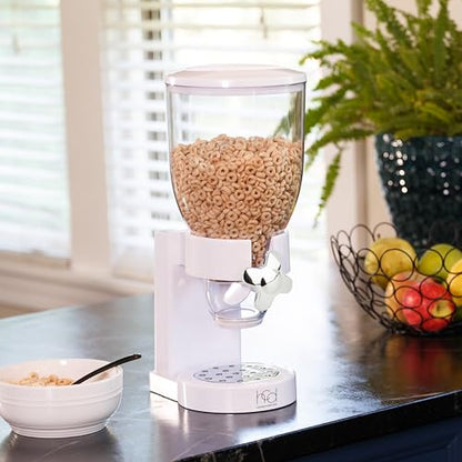 Zevro Indispensable Single Dry Food Dispenser – Countertop Cereal Dispenser with Portion Control, 17.5 oz Capacity, Airtight BPA-Free Food Storage, White/Chrome