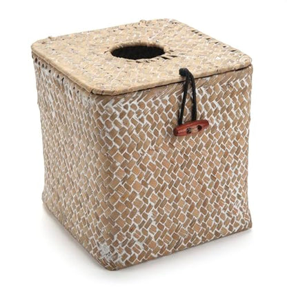 Seagrass Square Tissue Box Cover Woven Napkin Holder Decorative for Bathroom Farmhouse (Whitewash, 5.5 x 5.5 x 5.5 Inch)