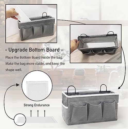 Kanrichu Wall Hanging Organizer Bag, 2-Pack Linen Storage Baskets with Pockets, WallHanging Storage Basket for Bedroom, Kitchen, Office, RV Camper (Gray)