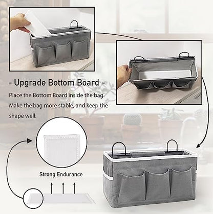 Kanrichu Wall Hanging Organizer Bag, 2-Pack Linen Storage Baskets with Pockets, WallHanging Storage Basket for Bedroom, Kitchen, Office, RV Camper (Gray)