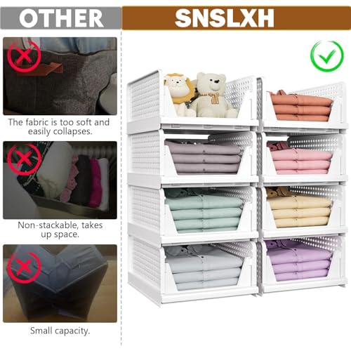 Upgraded Closet Organizers and Storage, Stackable Closet Organizer Basket | 5 Pack Foldable Closet Storage Bins for Bathroom Laundry Room Wardrobe Storage, Space-Saving Clothes Drawer Organizer